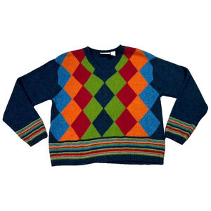 Liz Claiborne Sweater Womens Large Wool blend Diamond Pattern Vintage Pullover